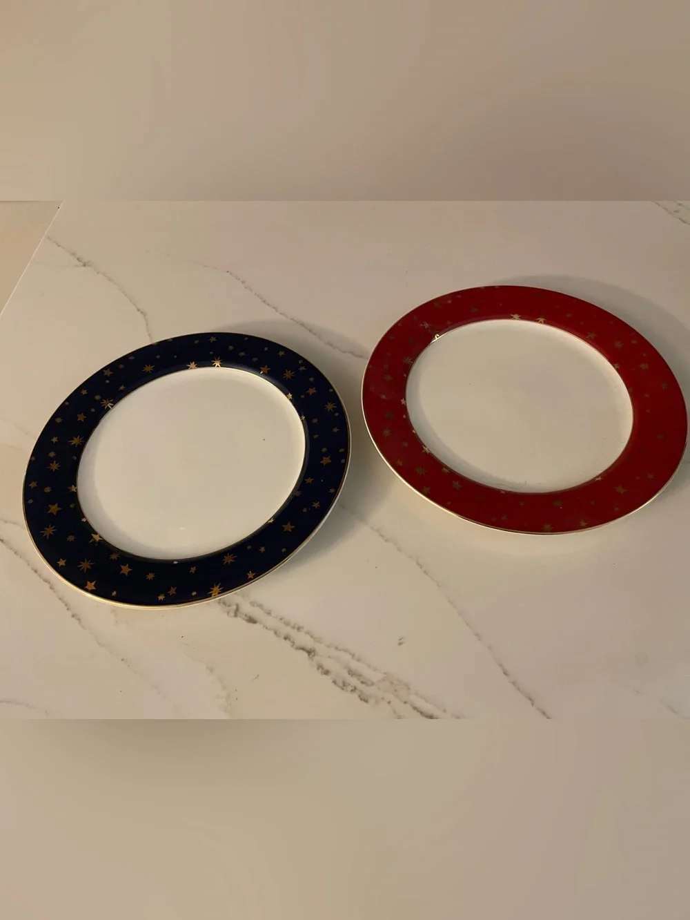 Galaxy by Sakura Red or Blue and White Dinner Plate with 14K Gold Accents